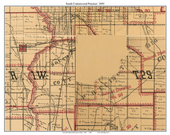 South Cottonwood (now Murray) Precint, Utah 1890 Old Town Map Custom Print - Salt Lake Co.