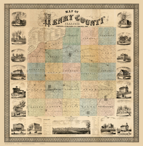 Henry County, Illinois 1860 - Old Map Reprint