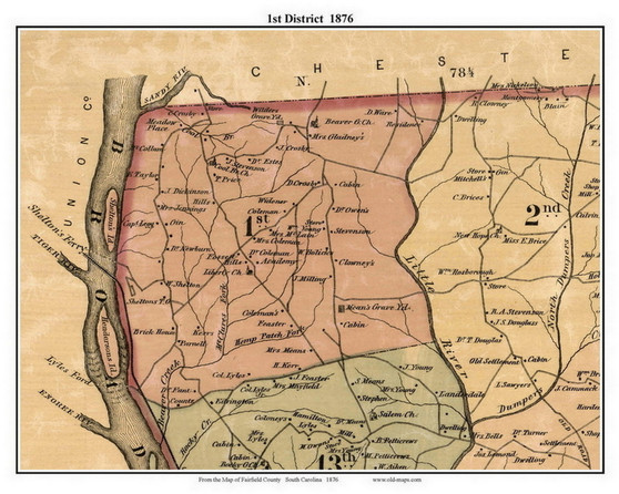 1st District, South Carolina 1876 Old Town Map Custom Print - Fairfield Co.