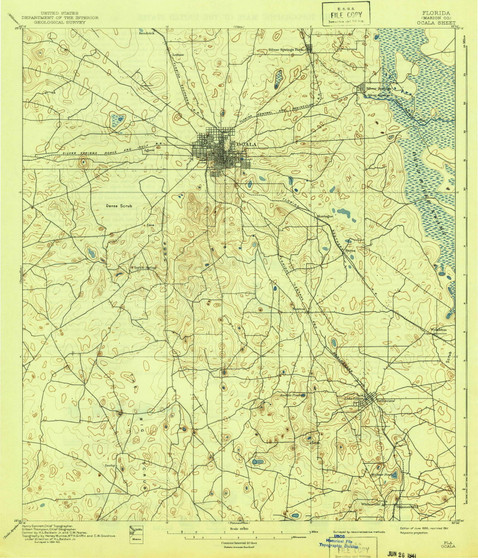 Ocala, Florida 1895 (1941) USGS Old Topo Map Reprint 15x15 FL Quad 347731
