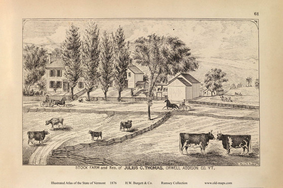 Stock Farm & Residence of  Julius C. Thomas, Orwell 1876- from the Burgett & Co Vermont State Atlas - Old Map Reprint 26a