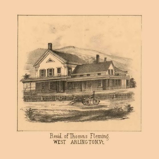 Thomas Fleming Residence, West Arlington, Vermont 1856 Old Town Map Custom Print - Bennington Co.