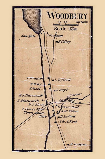 Woodbury Village, Vermont 1858 Old Town Map Custom Print - Washington Co.