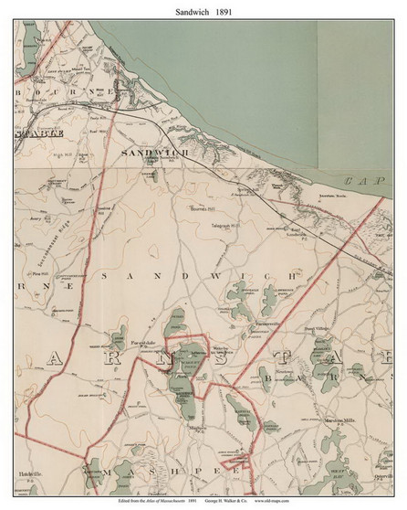 Sandwich, 1891 - Old Town Map Reprint - Barnstable Co. - 1891 Atlas of Massachusetts