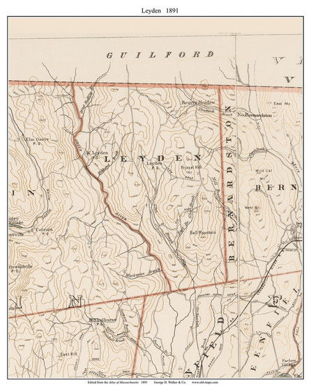 Leyden, 1891 - Old Town Map Reprint - Franklin Co. - 1891 Atlas of Massachusetts