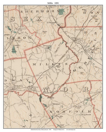 Millis, 1891 - Old Town Map Reprint - Norfolk Co. - 1891 Atlas of Massachusetts