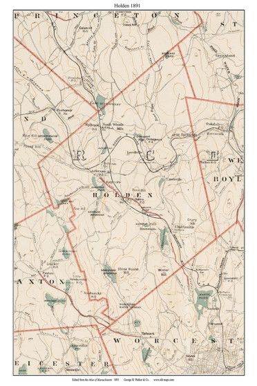 Holden, 1891 - Old Town Map Reprint - Worcester Co. - 1891 Atlas of Massachusetts