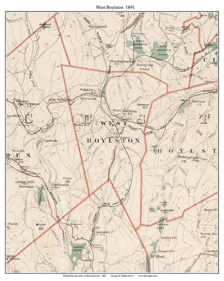 WestBoylston, 1891 - Old Town Map Reprint - Worcester Co. - 1891 Atlas of Massachusetts