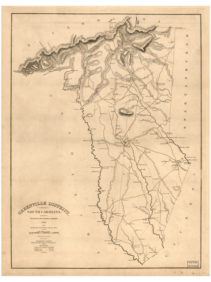Greenville District, 1825 South Carolina - Old Map Reprint - Mills Atlas LC