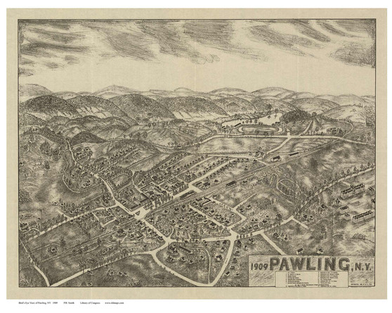 Pawling, New York 1909 Bird's Eye View - Old Map Reprint