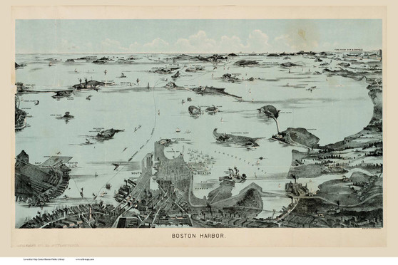 Boston Harbor, Massachusetts ca 1923 - Bird's Eye View - Old Map Reprint - Walker