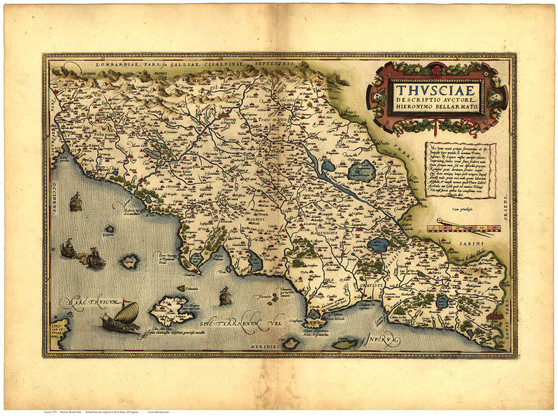 Tuscia, 1570 Ortelius - Old Map Reprint - World