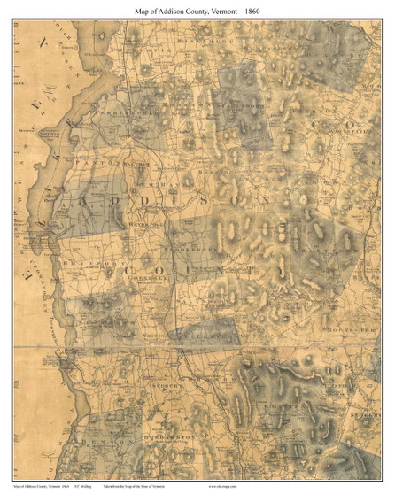 Addison County Vermont 1860 Old Map Custom Print - H.F. Walling