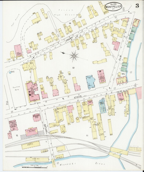 Montpelier, VT Fire Insurance 1894 Sheet 3 - Old Town Map Reprint