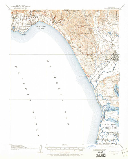 Capitola, California 1912 (1950) USGS Old Topo Map 15x15 Quad