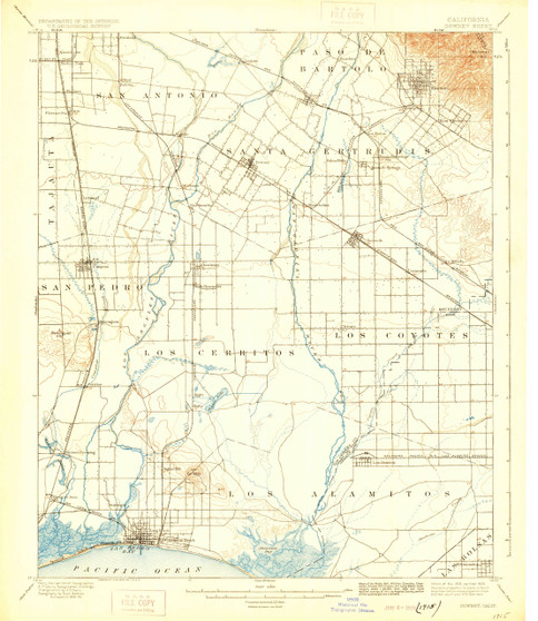 Downey, California 1902 (1929) USGS Old Topo Map 15x15 Quad