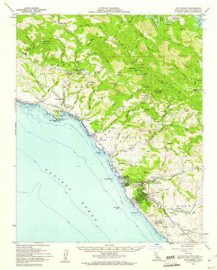 San Simeon, California 1959 (1961) USGS Old Topo Map 15x15 Quad