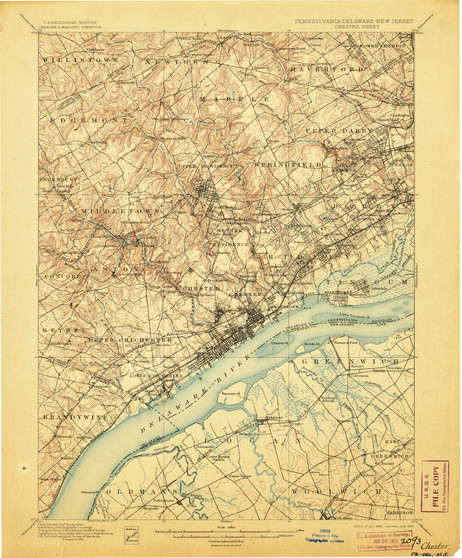 Chester, Pennsylvaniya 1898 (1906) USGS Old Topo Map 15x15 Quad