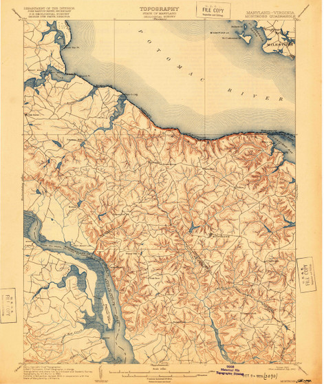 Montross, Maryland 1892 (1920) USGS Old Topo Map 15x15 Quad