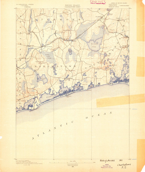Charlestown, Rhode Island 1889 (1889) USGS Old Topo Map 15x15 Quad