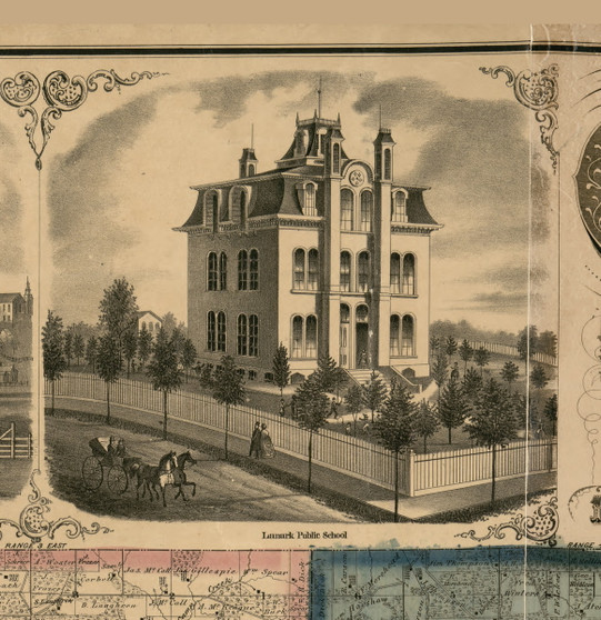 Lanark School - Lanark, Illinois 1869 Old Town Map Custom Print - Carroll Co.