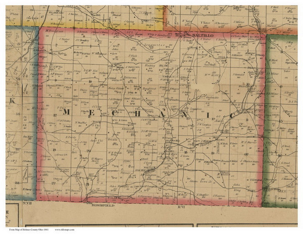 Mechanic, Ohio 1861 Old Town Map Custom Print - Holmes Co.
