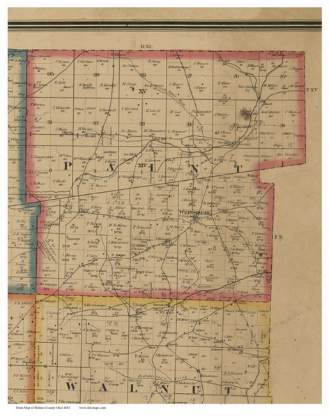 Paint, Ohio 1861 Old Town Map Custom Print - Holmes Co.