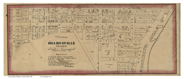 Holmesville - Prairie, Ohio 1861 Old Town Map Custom Print - Holmes Co. Holmesville - Prairie, Ohio 1861 Old Town Map Custom Print - Holmes Co.