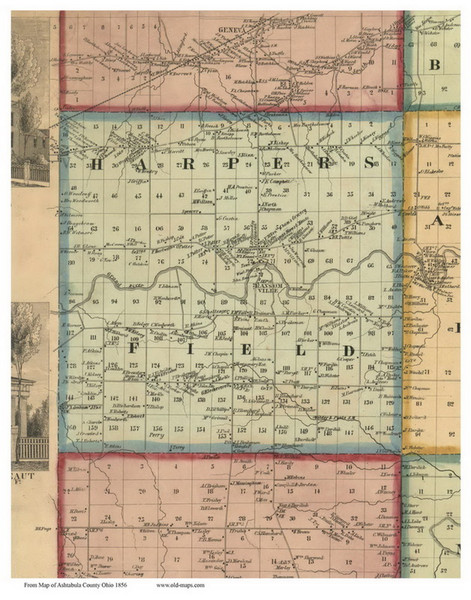 Harpersfield, Ohio 1856 Old Town Map Custom Print - Ashtabula Co. Harpersfield, Ohio 1856 Old Town Map Custom Print - Ashtabula Co.