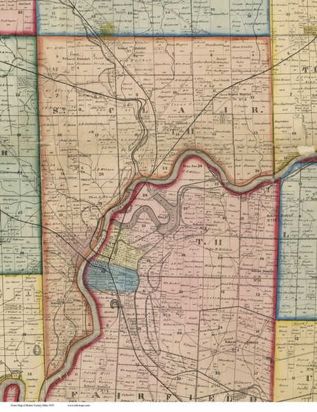 St Clair, Ohio 1855 Old Town Map Custom Print - Butler Co.