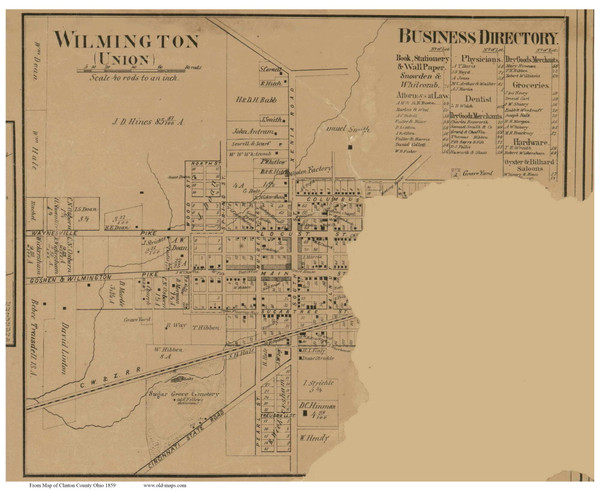Wilmington - Union, Ohio 1859 Old Town Map Custom Print - Clinton Co.