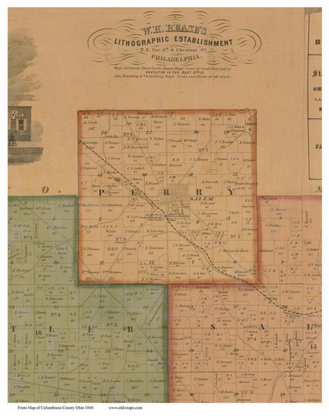 Perry, Ohio 1860 Old Town Map Custom Print - Columbiana Co.