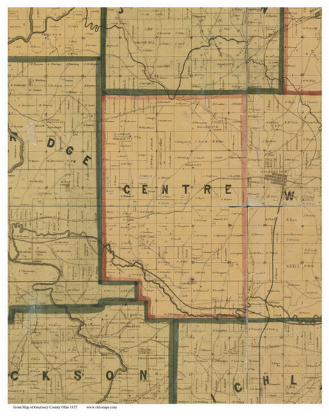Centre, Ohio 1855 Old Town Map Custom Print - Guernsey Co.