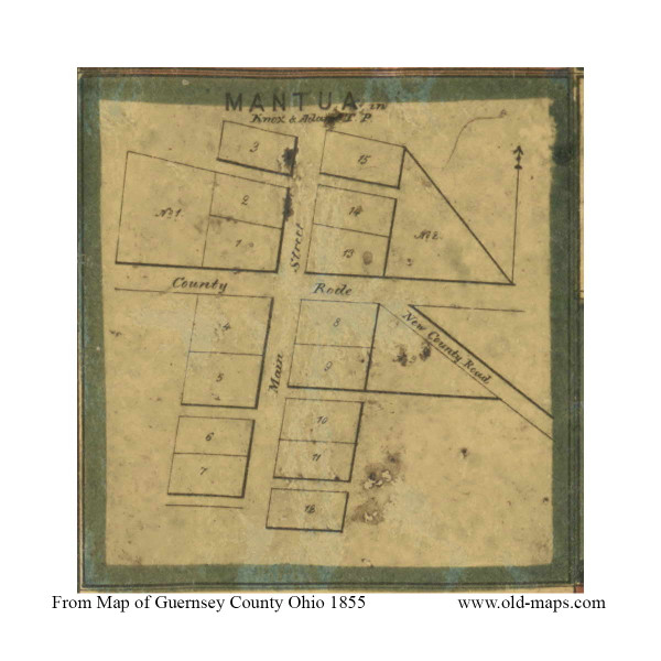 Mantua - Knox, Ohio 1855 Old Town Map Custom Print - Guernsey Co. Mantua - Knox, Ohio 1855 Old Town Map Custom Print - Guernsey Co.