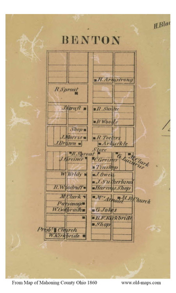 Benton - Village - Mahoning Co., Ohio 1860 Old Town Map Custom Print - Mahoning Co.