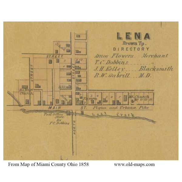 Lena, Ohio 1858 Old Town Map Custom Print - Miami Co.