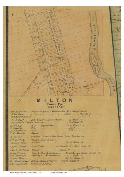 Milton - Union, Ohio 1858 Old Town Map Custom Print - Miami Co. Milton - Union, Ohio 1858 Old Town Map Custom Print - Miami Co.