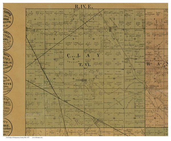 Clay, Ohio 1857 Old Town Map Custom Print - Montgomery Co.