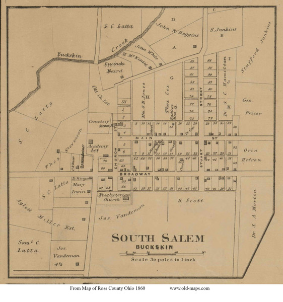 South Salem - Buckskin, Ohio 1860 Old Town Map Custom Print - Ross Co. South Salem - Buckskin, Ohio 1860 Old Town Map Custom Print - Ross Co.