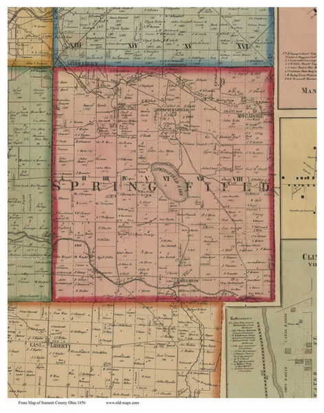 Springfield, Ohio 1856 Old Town Map Custom Print - Summit Co.