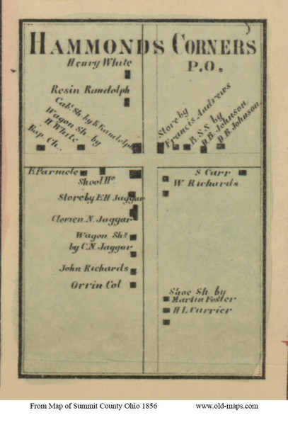 Hammonds Corners PO - Bath, Ohio 1856 Old Town Map Custom Print - Summit Co.