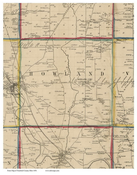 Howland, Ohio 1856 Old Town Map Custom Print - Trumbull Co. Howland, Ohio 1856 Old Town Map Custom Print - Trumbull Co.