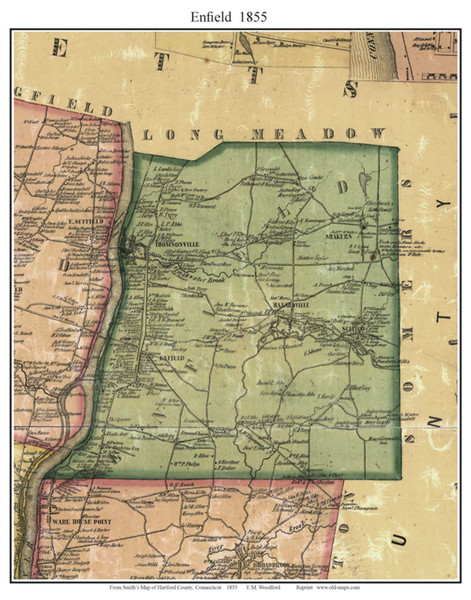 Enfield - Connecticut 1855 Old Town Map Custom Print - Hartford Co.