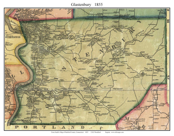 Glastenbury - Connecticut 1855 Old Town Map Custom Print - Hartford Co.