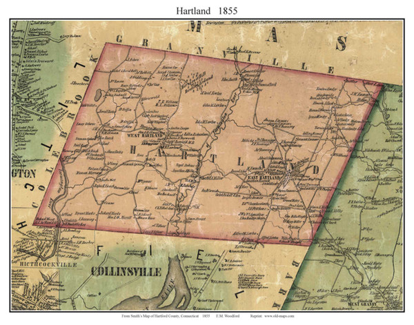 Hartland - Connecticut 1855 Old Town Map Custom Print - Hartford Co.