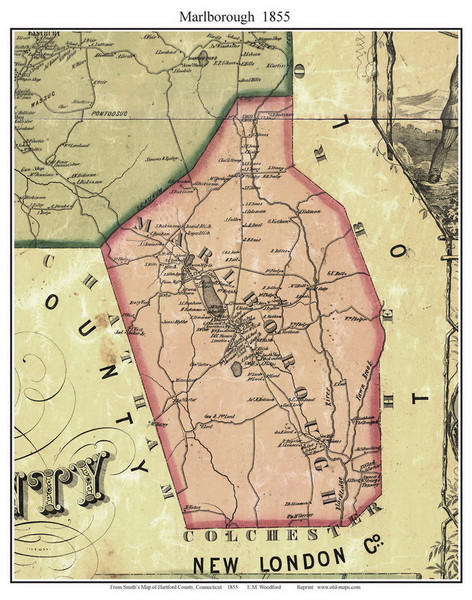Marlborough - Connecticut 1855 Old Town Map Custom Print - Hartford Co.