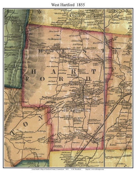 West Hartford - Connecticut 1855 Old Town Map Custom Print - Hartford Co.