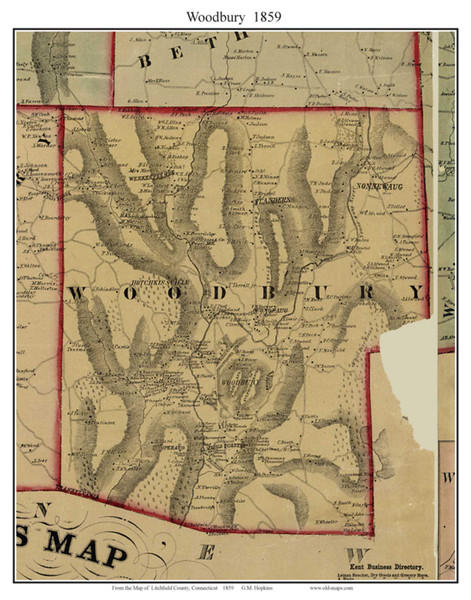 Woodbury Connecticut 1859 Old Town Map Custom Print - Litchfield Co.