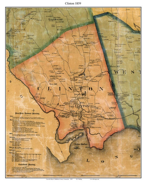 Clinton, Connecticut 1859 Middlesex Co. - Old Map Custom Print