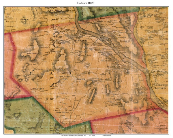 Haddam, Connecticut 1859 Middlesex Co. - Old Map Custom Print